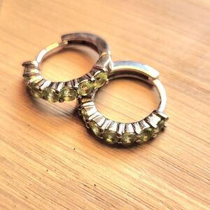 Elegant Green Peridots Sterling Silver Hoop Earrings